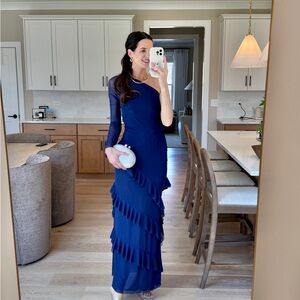Especia Elegant Blue Ruffled Dress